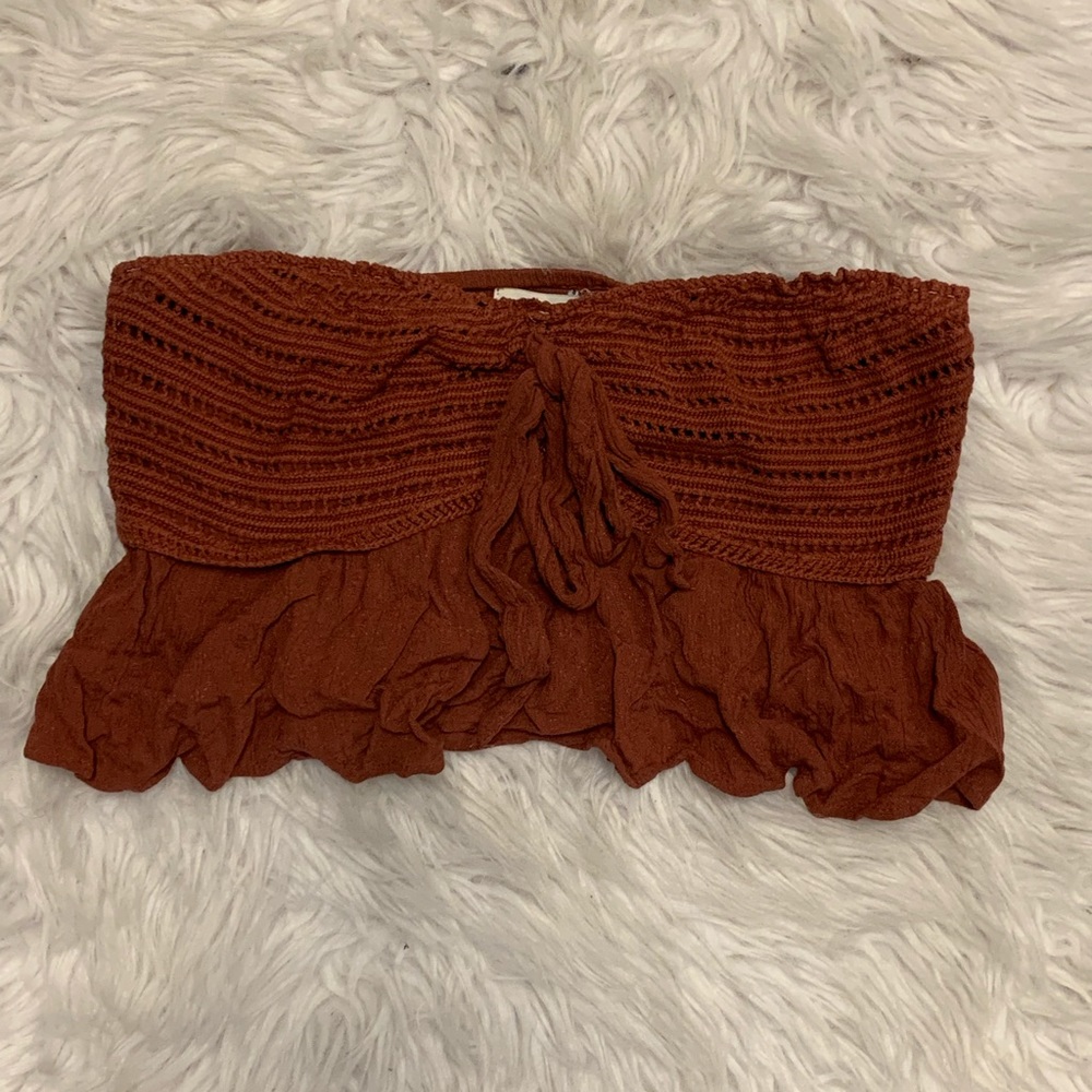 Burnt orange/brown cropped strapless tank